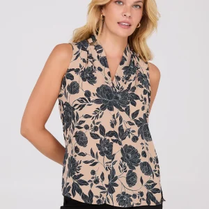 Sleeveless Floral Print V-Neck Blouse