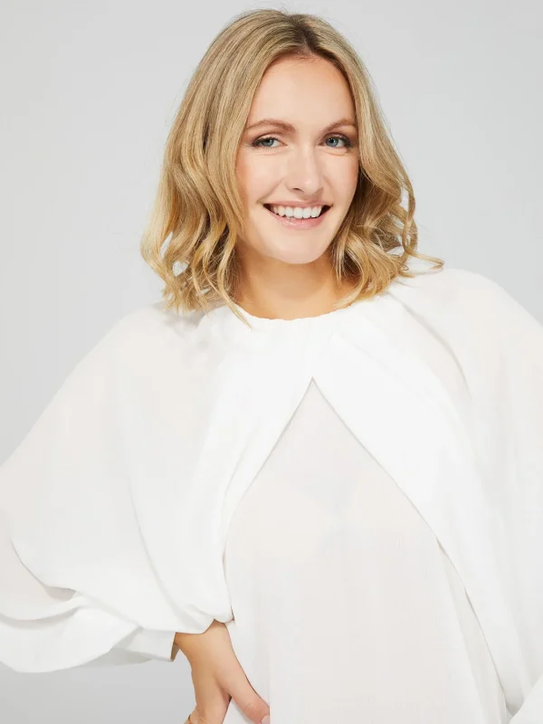 Crinkle Inverted Pleat Blouse With Voluminous Sleeves - Image 2