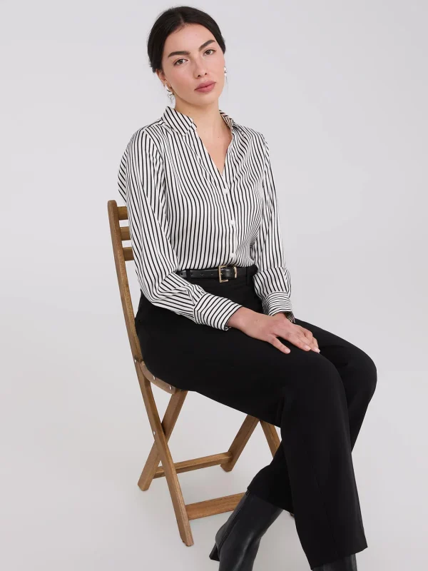 Striped Satin Notch Collar Blouse - Image 3