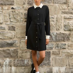 Colour Block Fit & Flare Shirt Dress