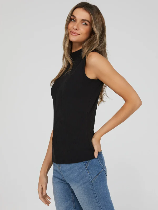 Sleeveless Ribbed Mock Neck Top - Image 4