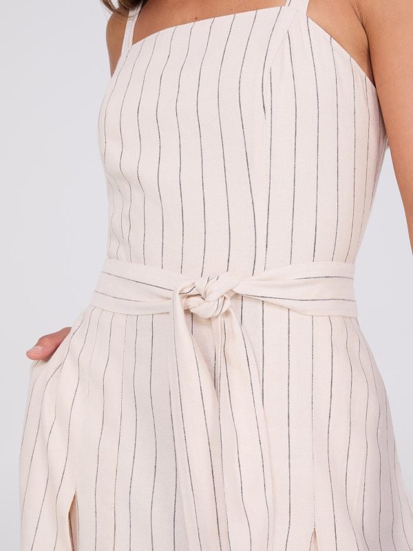 Striped Linen Knee Length Dress With Pockets - Image 3