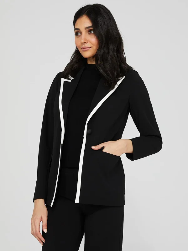 One-Button Contrast Trim Blazer - Image 3