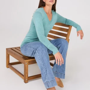 V-Neck Long Sleeve Sweater With Ribbed Details