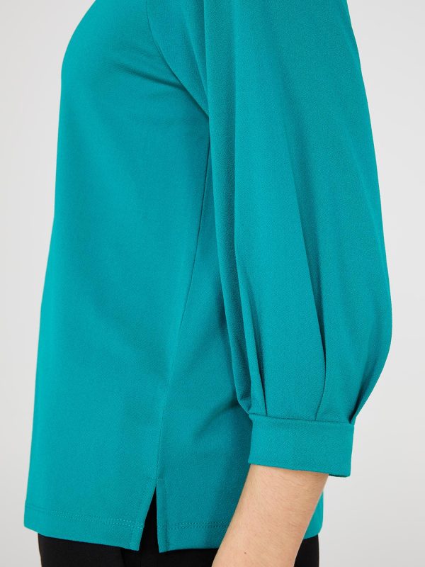 3/4 Pleated Sleeve Boat Neck Top - Image 7