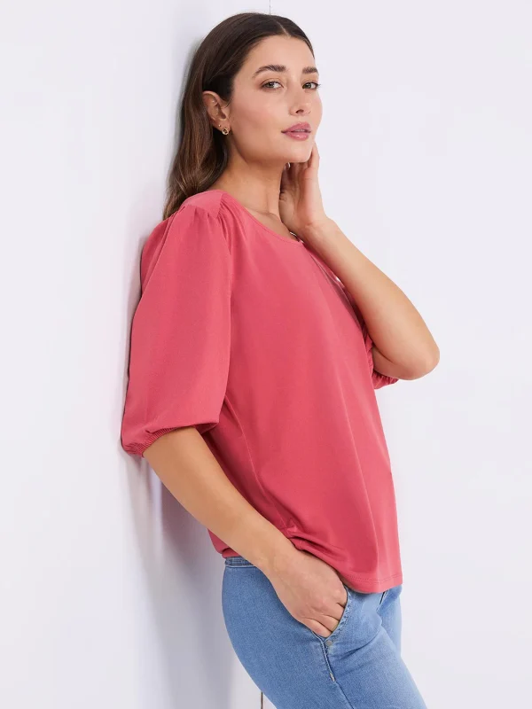Textured Crepe Balloon Sleeve Top - Image 3