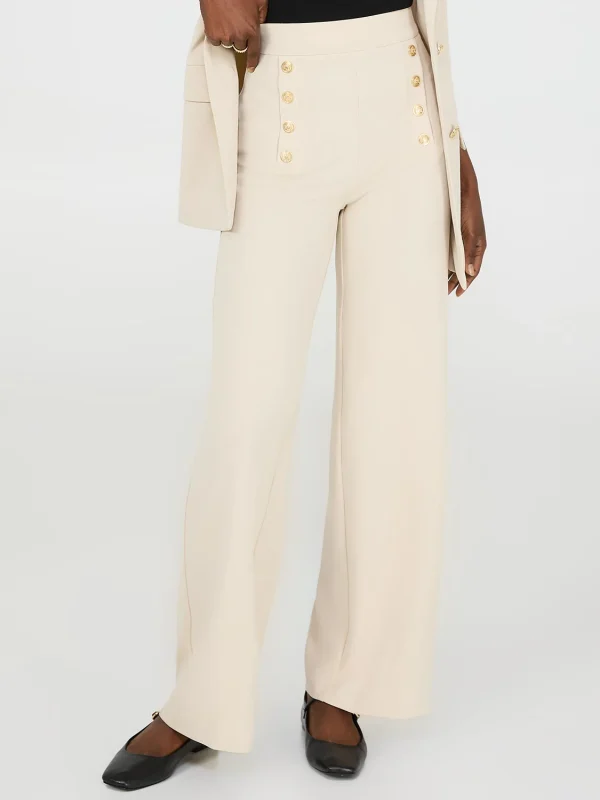 Wide-Leg Ankle Length Pants With Gold Button Details - Image 2