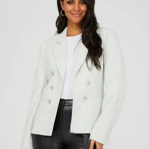 Faux Double-Breasted Boucle Blazer