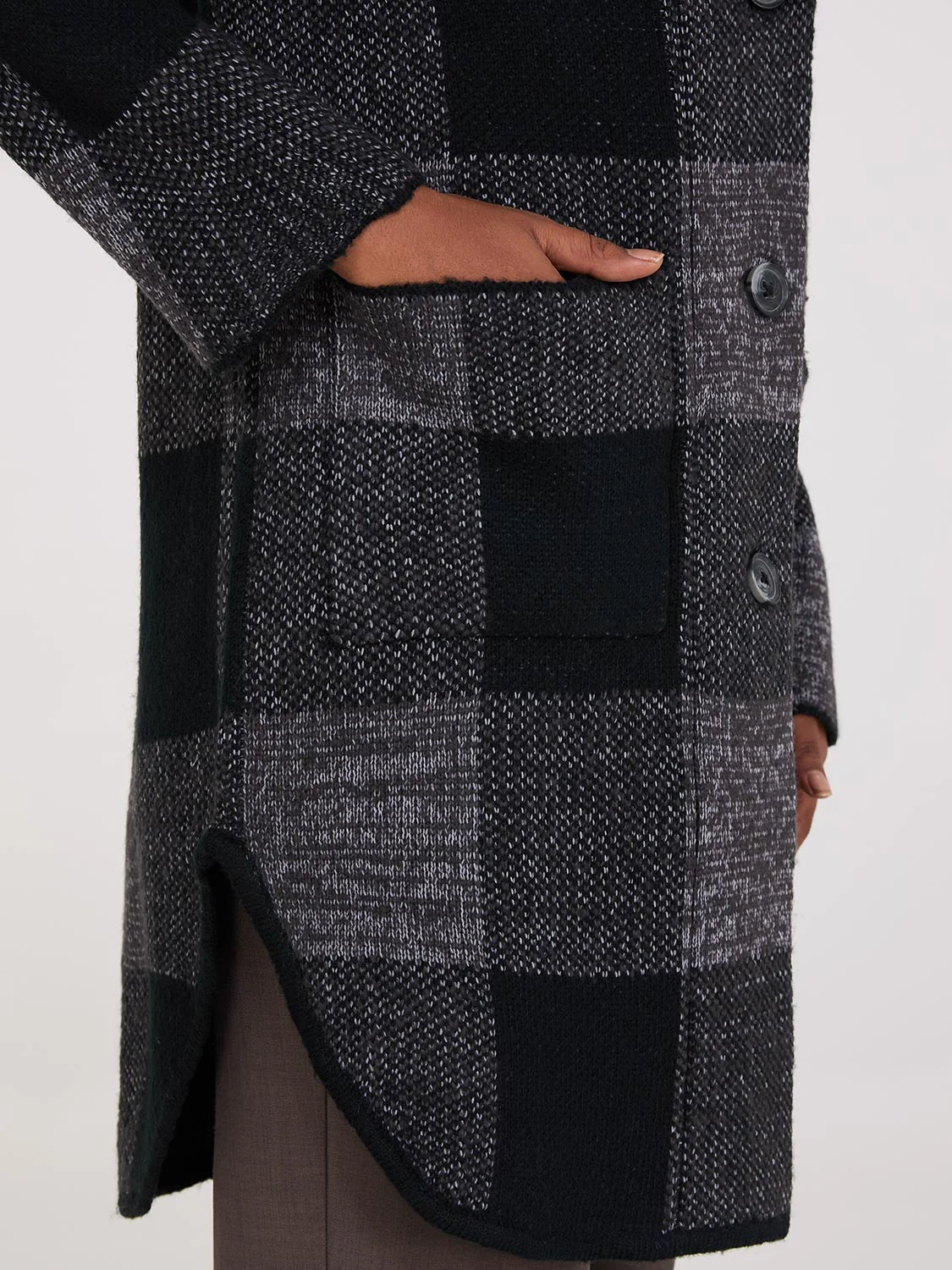 3-Button Plaid Coatigan - Image 3