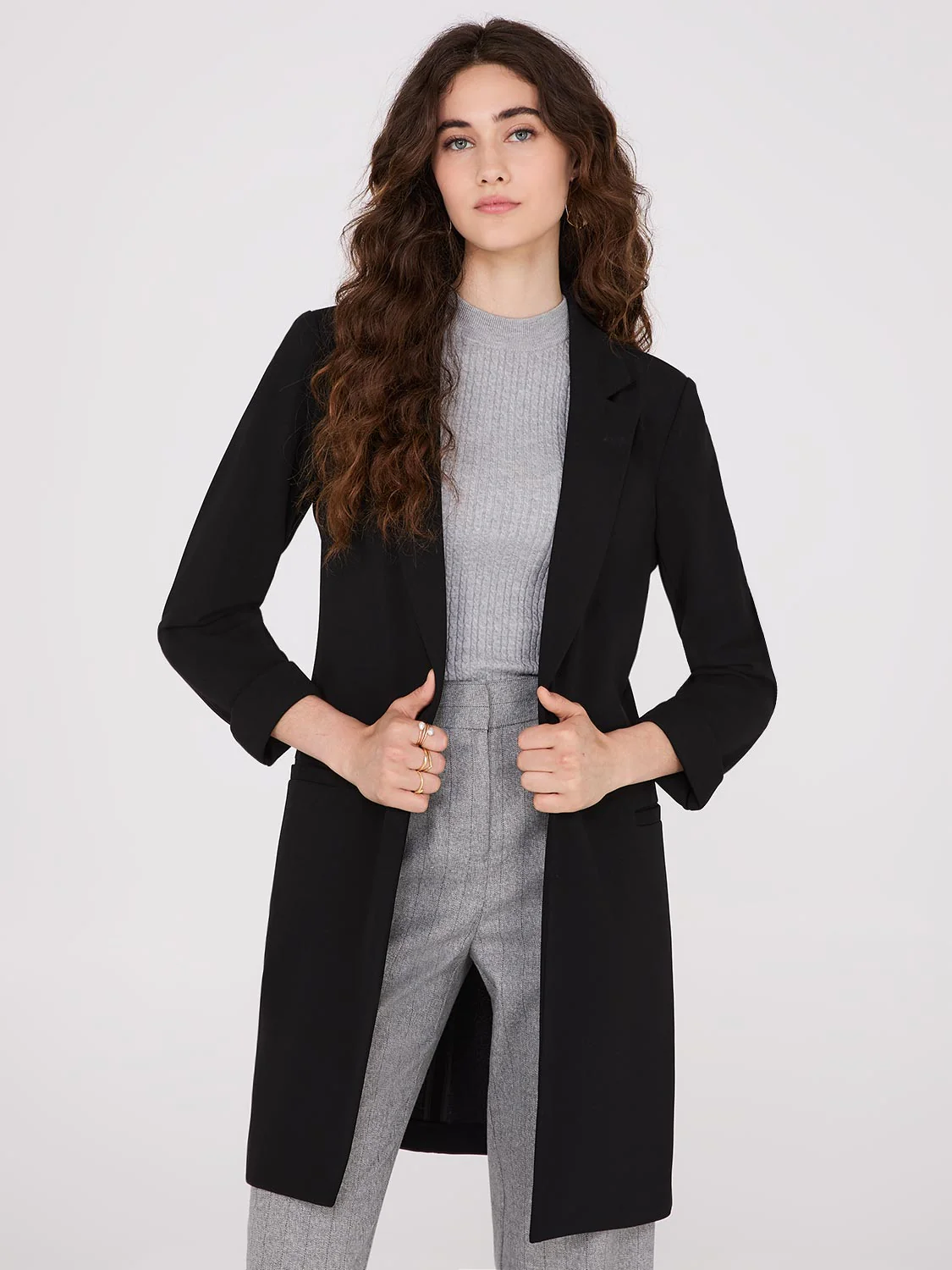 Cuffed 3/4 Sleeve Long Blazer - Image 2