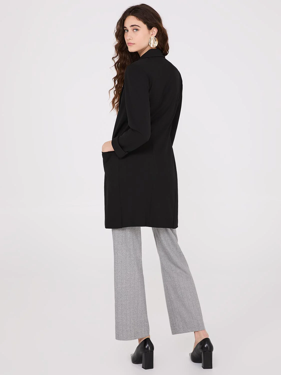 Cuffed 3/4 Sleeve Long Blazer - Image 5