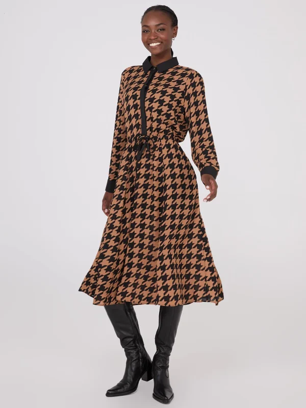Houndstooth Chiffon A-Line Dress - Image 2