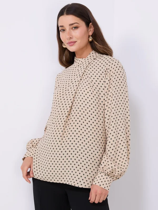 Geo Print Asymmetrical Mock Neck Top - Image 3