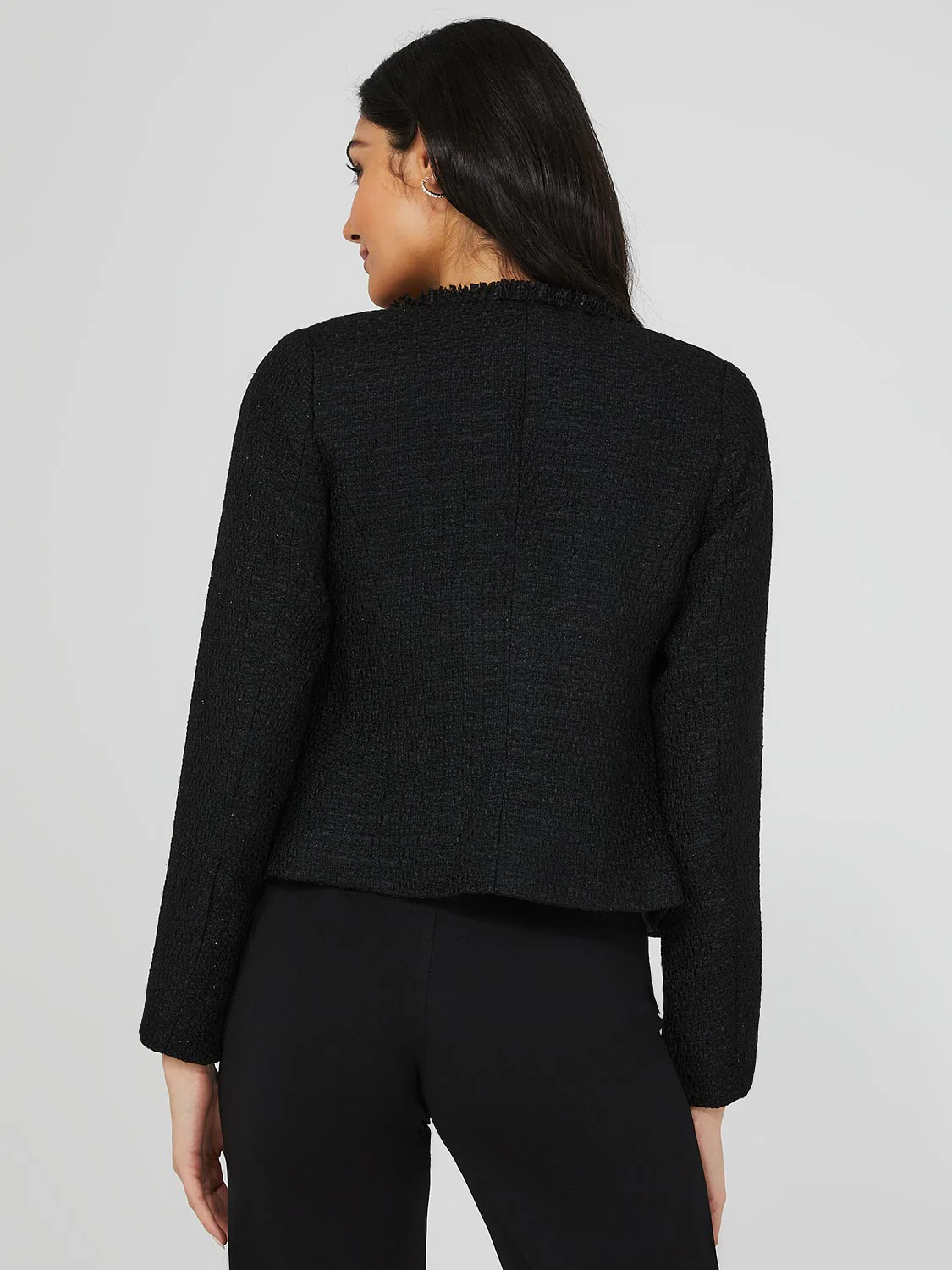 Waisted Boucle Blazer With Fringe Details - Image 5