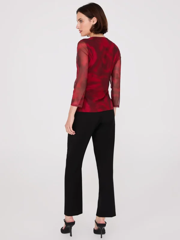 Rose Print Crossover Mesh Top - Image 4