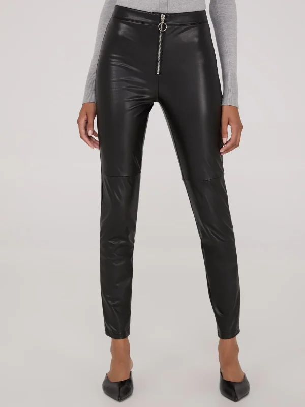 Exposed Zipper Faux Leather Ankle Length Pants - Image 2