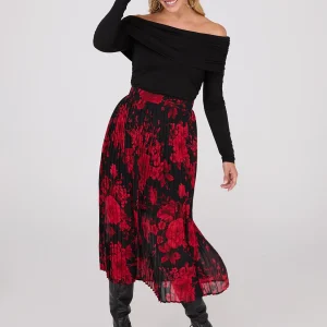 Printed Pleated Chiffon Midi Skirt