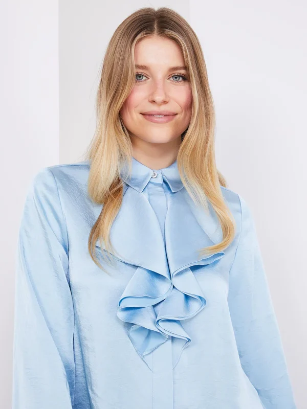 Button-Up Satin Blouse With Ruffle Front - Image 2