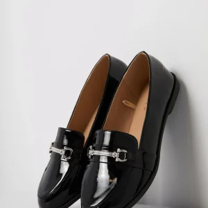 Faux Leather Loafers With Metal Bar