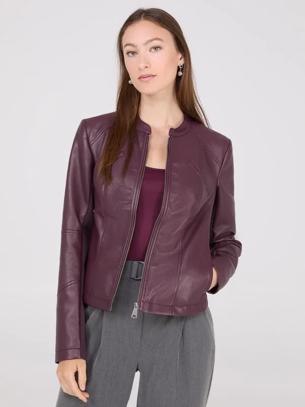 Collarless Faux Leather Jacket - Image 2