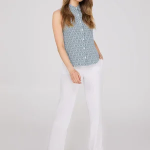 Sleeveless Geo Print Button-Front Blouse