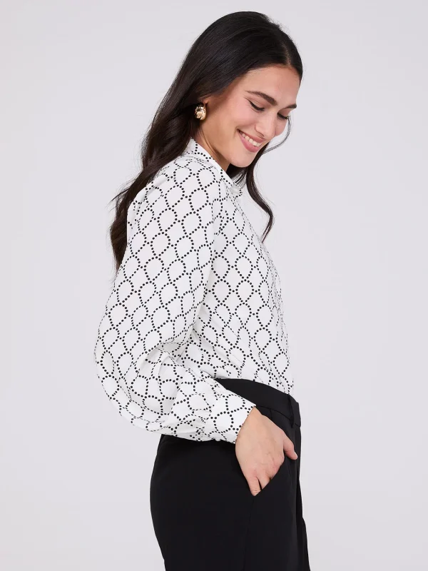 Silky Geo Print Button-Front Blouse - Image 4