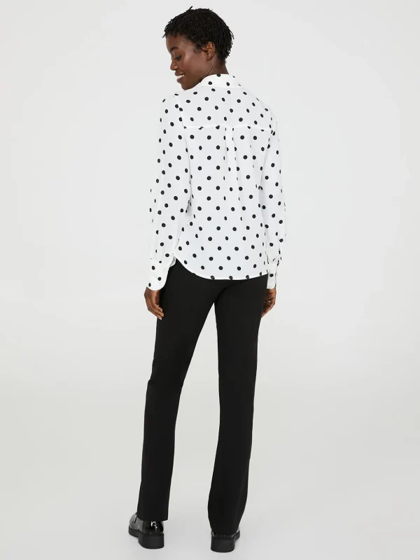 Dot Print Chiffon Button-Front Blouse - Image 4