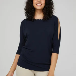 Cold Shoulder Top With Chain Neckline Detail