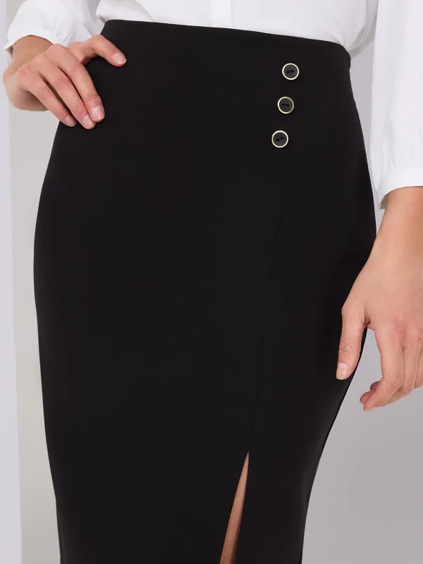 Front Slit Pencil Skirt With Button Detail - Image 2