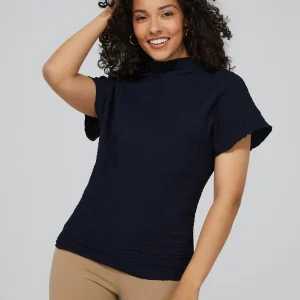 Textured Funnel Neck Short Sleeve Top