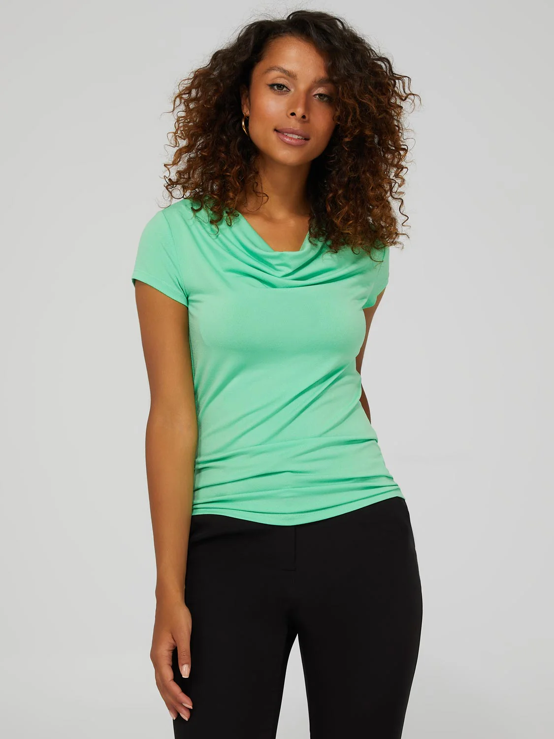 Short Sleeve Crepe Cowl Neck Top - Image 2