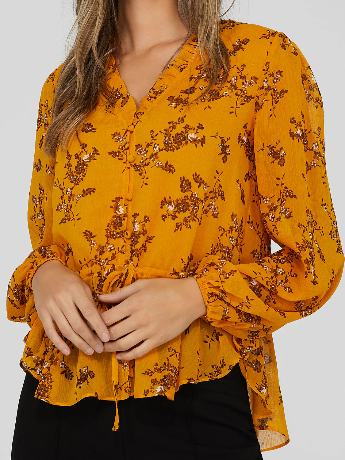 Printed V-Neck Peplum Blouse - Image 5