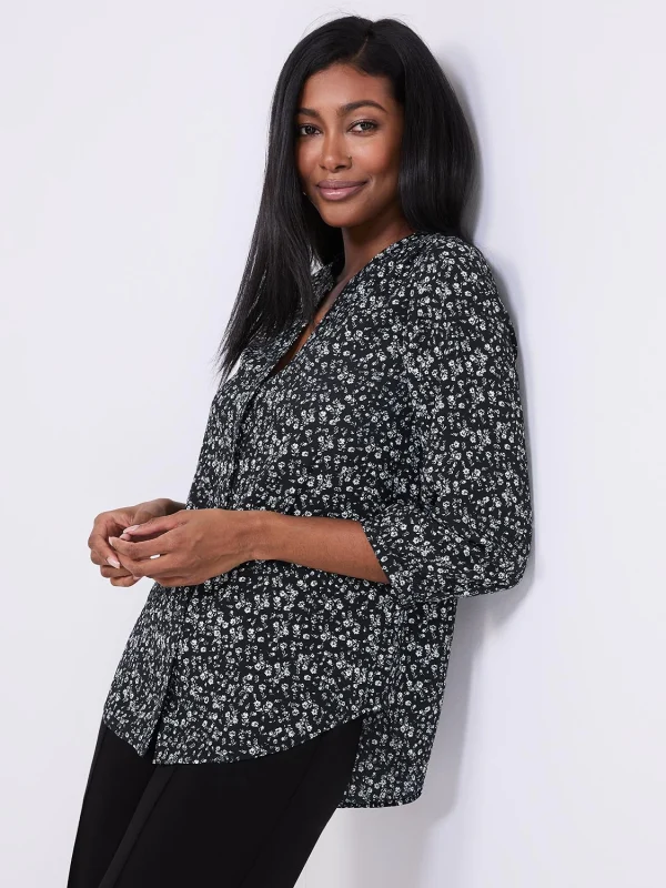 Floral Print Chiffon Split Neck Blouse - Image 4