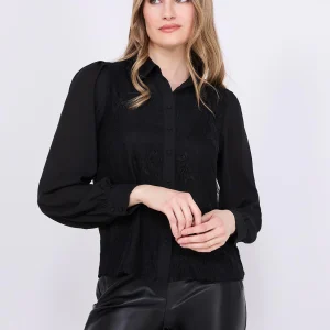 Chiffon Lace Button-Front Blouse
