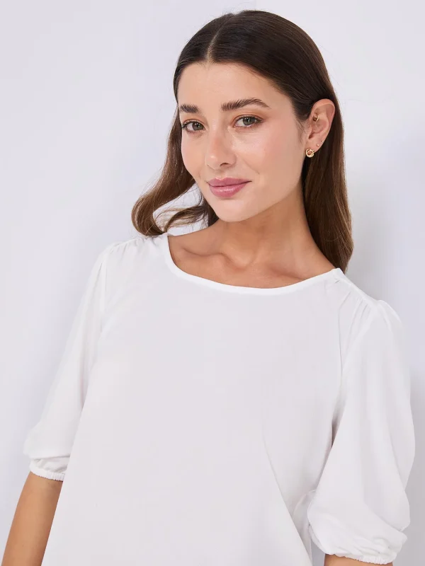 Textured Crepe Balloon Sleeve Top - Image 6