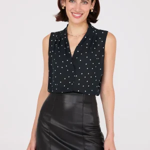 Sleeveless Dot Print V-Neck Blouse