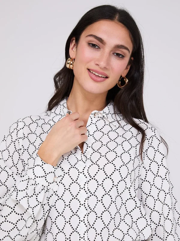 Silky Geo Print Button-Front Blouse - Image 2