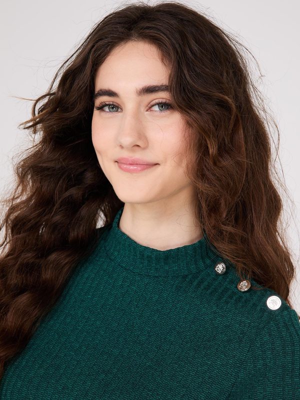 Ribbed Mock Neck Top With Button Details - Image 10