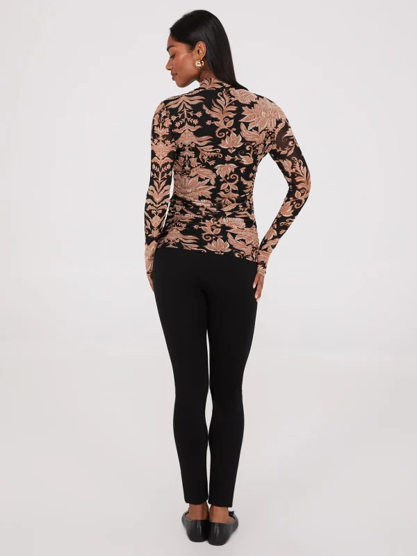 Abstract Print Mock Neck Mesh Top - Image 5