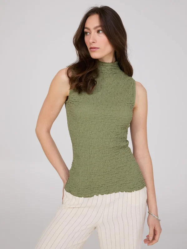 Sleeveless Textured Mock Neck Top - Image 3