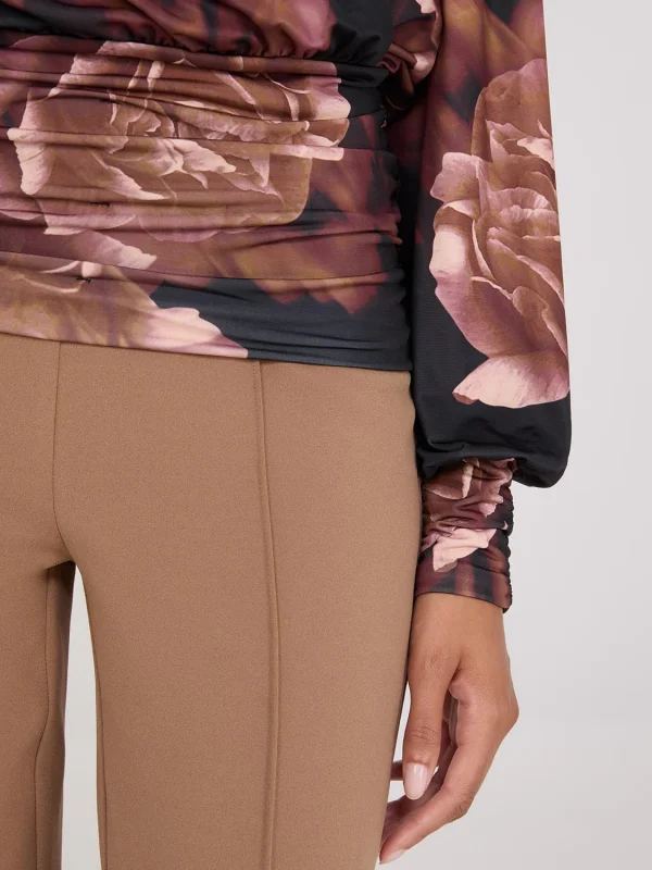 Printed Crossover Top With Ruched Details - Image 3