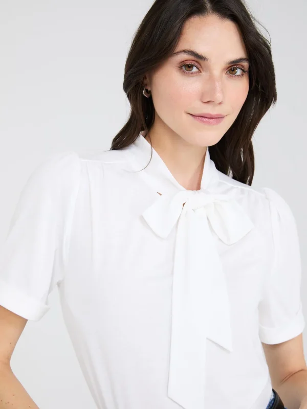 Short Sleeve Tie-Neck Top - Image 3