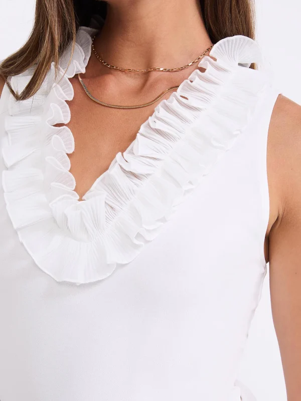 Sleeveless Ruffle V-Neck Scuba Bodysuit - Image 7
