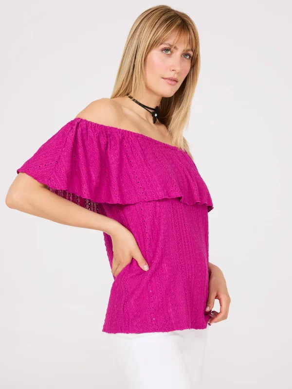 Eyelet Textured Off-The-Shoulder Top - Image 2