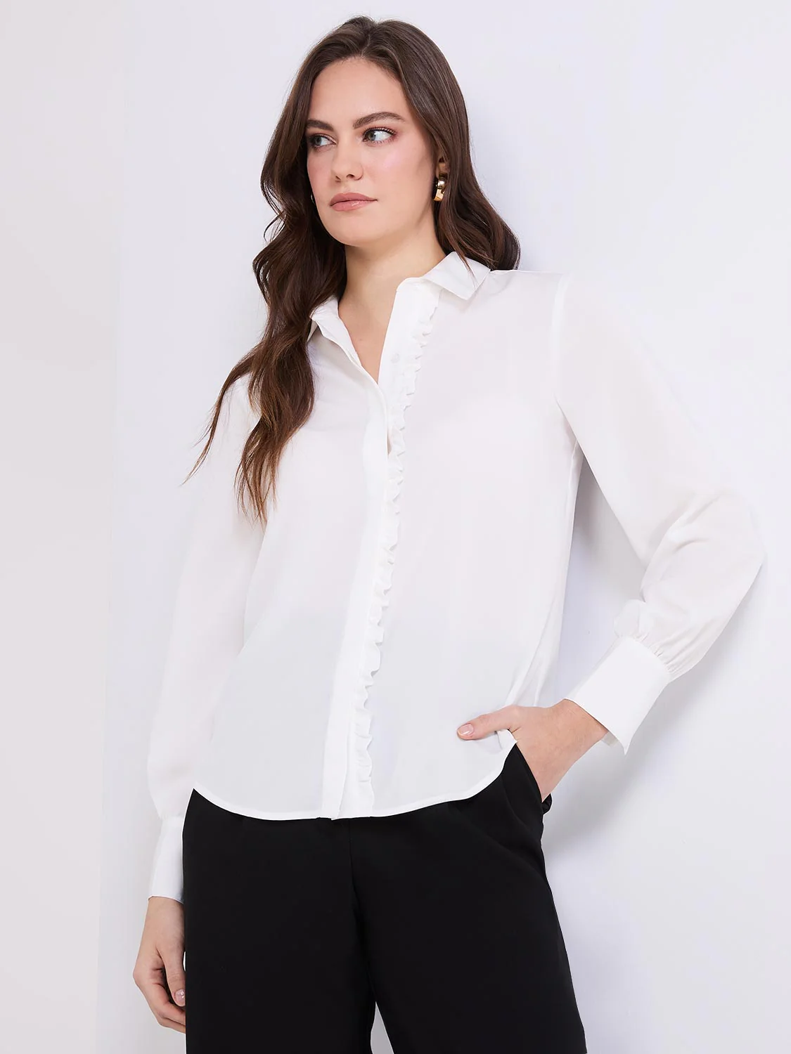 Button-Front Blouse With Ruffle Detail - Image 2