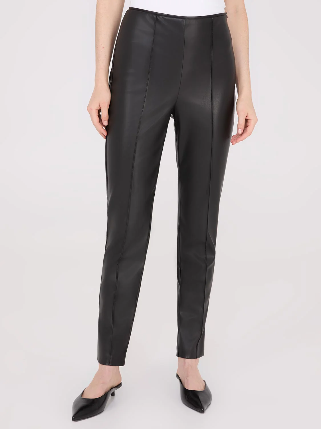 Faux Leather Front Pintuck Ankle Length Pants - Image 3