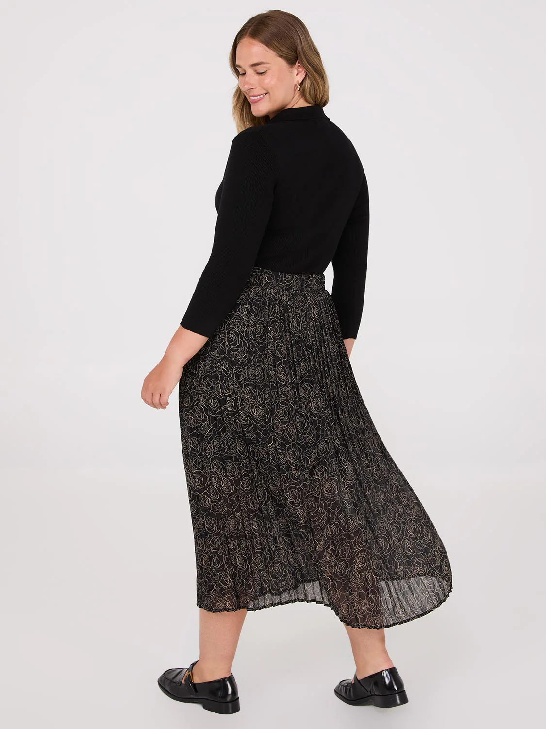 Printed Chiffon Pleated Midi Skirt - Image 5