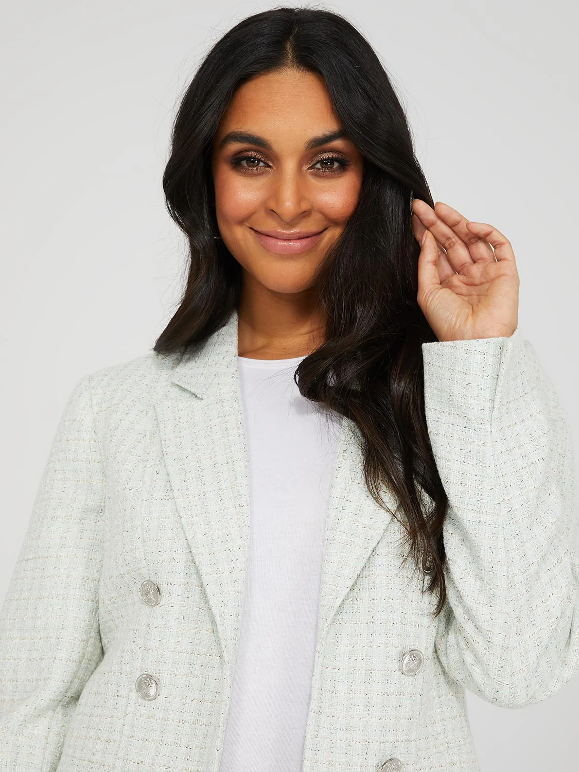 Faux Double-Breasted Boucle Blazer - Image 2