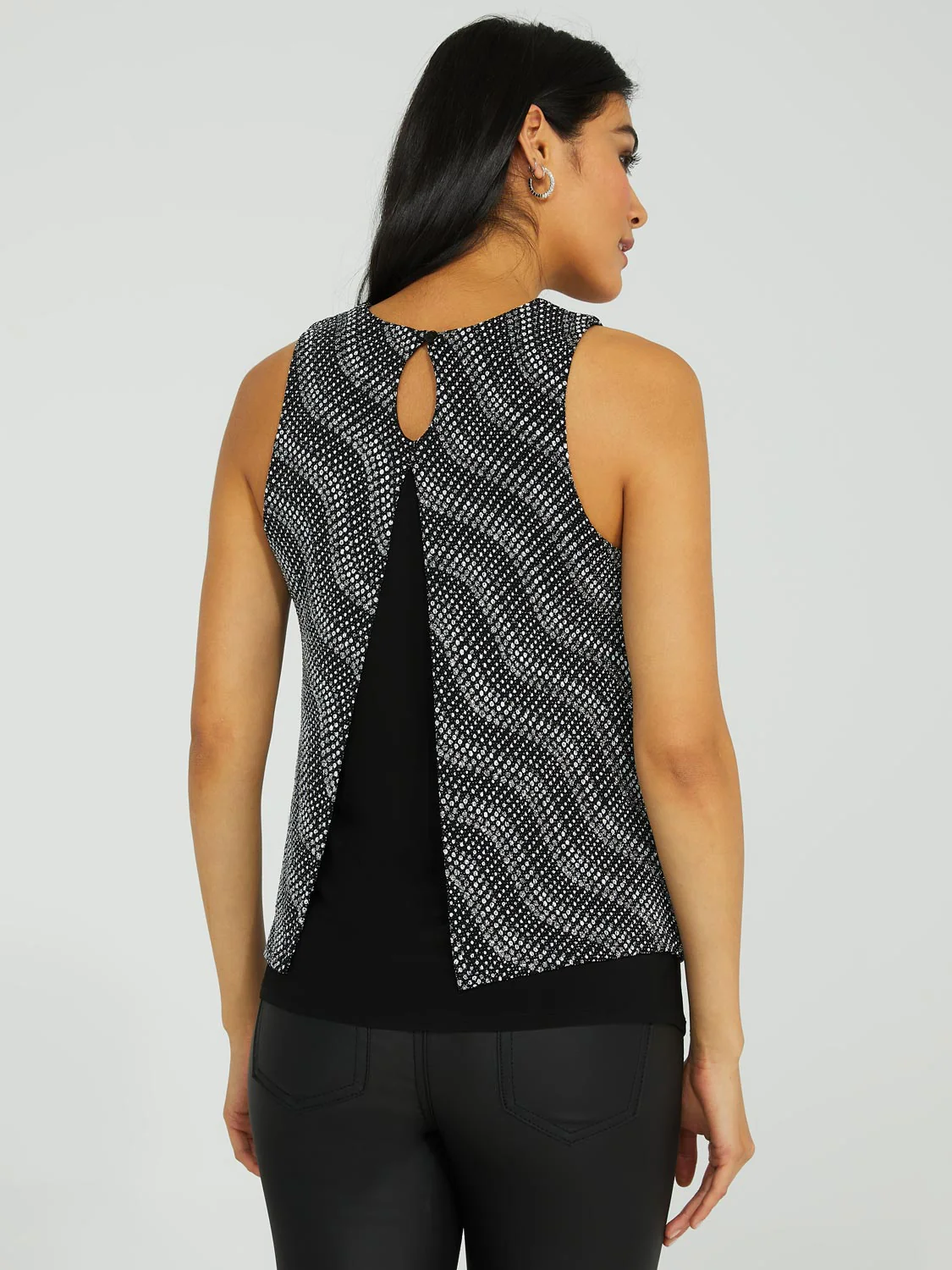 Abstract Glitter Sleeveless Open Back Top - Image 2