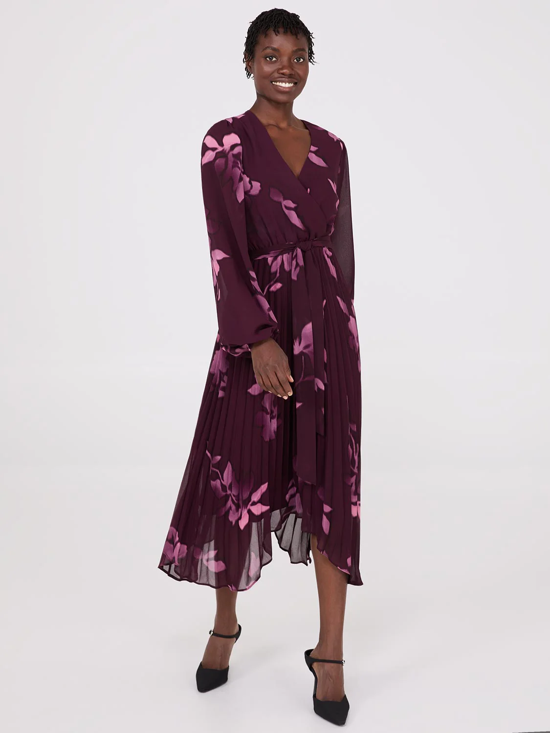 Floral Print Crossover Handkerchief Hem Dress - Image 3